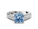 White gold Fancy Blue Cushion  Solitaire Diamond Ring with Channel-Set Band and Four-Prong Setting_3