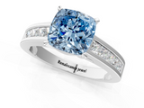 White gold Fancy Blue Cushion  Solitaire Diamond Ring with Channel-Set Band and Four-Prong Setting_4