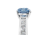 White gold Fancy Blue Cushion  Solitaire Diamond Ring with Channel-Set Band and Four-Prong Setting_8