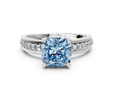White gold Fancy Blue Cushion  Solitaire Diamond Ring with Channel Set Band and Six-Prong Setting_48