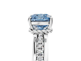White gold Fancy Blue Cushion  Solitaire Diamond Ring with Channel Set Band and Six-Prong Setting_53