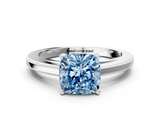 White gold Fancy Blue Cushion  Solitaire Diamond Ring with Four-Prong Setting and Classic Band_3