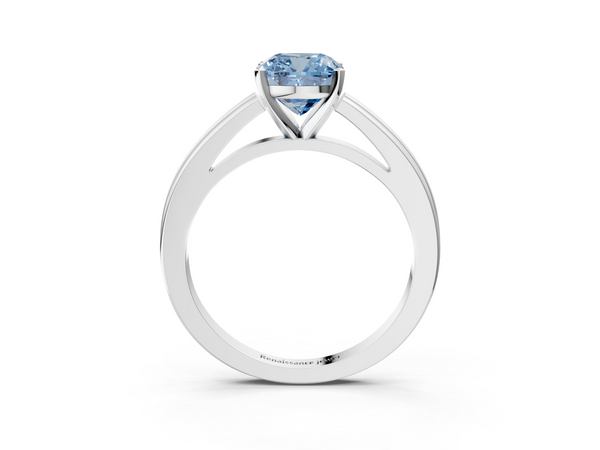 White gold Fancy Blue Cushion  Solitaire Diamond Ring with Four-Prong Setting and Classic Band