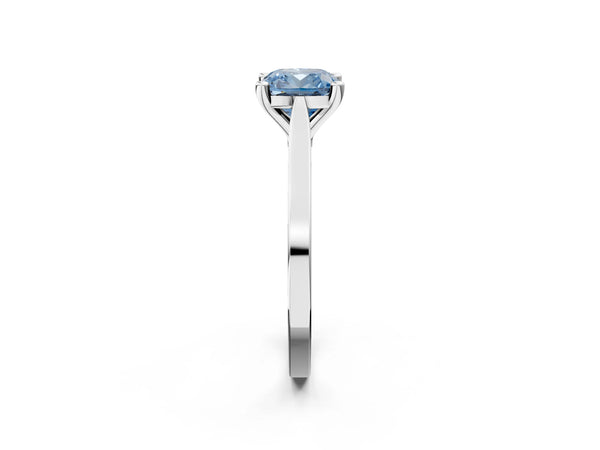 White gold Fancy Blue Cushion  Solitaire Diamond Ring with Four-Prong Setting and Tapered Band