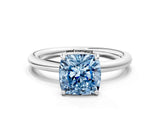 White gold Fancy Blue Cushion  Solitaire Diamond Ring with Four-Prong Setting on a Plain Band_57