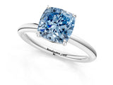 White gold Fancy Blue Cushion  Solitaire Diamond Ring with Four-Prong Setting on a Plain Band_58