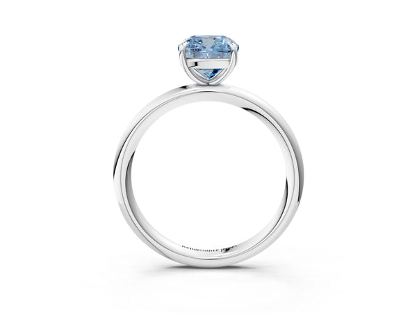 Platinum Fancy Blue Cushion  Solitaire Diamond Ring with Four-Prong Setting on a Plain Band