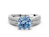 White gold Fancy Blue Cushion  Solitaire Diamond Ring with Milgrain Pavé Band and Four-Prong Setting_20