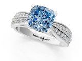 White gold Fancy Blue Cushion  Solitaire Diamond Ring with Milgrain Pavé Band and Four-Prong Setting_21