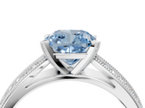 White gold Fancy Blue Cushion  Solitaire Diamond Ring with Milgrain Pavé Band and Four-Prong Setting_24