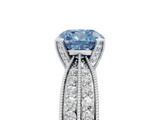 White gold Fancy Blue Cushion  Solitaire Diamond Ring with Milgrain Pavé Band and Four-Prong Setting_25