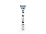 White gold Fancy Blue Cushion  Solitaire Diamond Ring with Milgrain and Black Enamel X Pattern Band_177