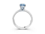 White gold Fancy Blue Cushion  Solitaire Diamond Ring with Milgrain and Black Enamel X Pattern Band_177