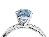 White gold Fancy Blue Cushion  Solitaire Diamond Ring with Milgrain and Black Enamel X Pattern Band_178