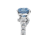 White gold Fancy Blue Cushion  Solitaire Diamond Ring with Pavé Band and Four-Prong Setting_117