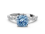 White gold Fancy Blue Cushion  Solitaire Diamond Ring with Pave Band and Four-Prong Setting_281