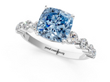 White gold Fancy Blue Cushion  Solitaire Diamond Ring with Pave Band and Four-Prong Setting_282