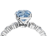 White gold Fancy Blue Cushion  Solitaire Diamond Ring with Pave Band and Four-Prong Setting_285