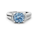 White gold Fancy Blue Cushion  Solitaire Diamond Ring with Pave Band and Six-Prong Setting_32