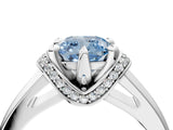 White gold Fancy Blue Cushion  Solitaire Diamond Ring with Pave Band and Six-Prong Setting_34