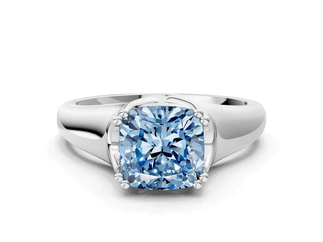 White gold Fancy Blue Cushion  Solitaire Diamond Ring with Six-Prong Cathedral Setting_32