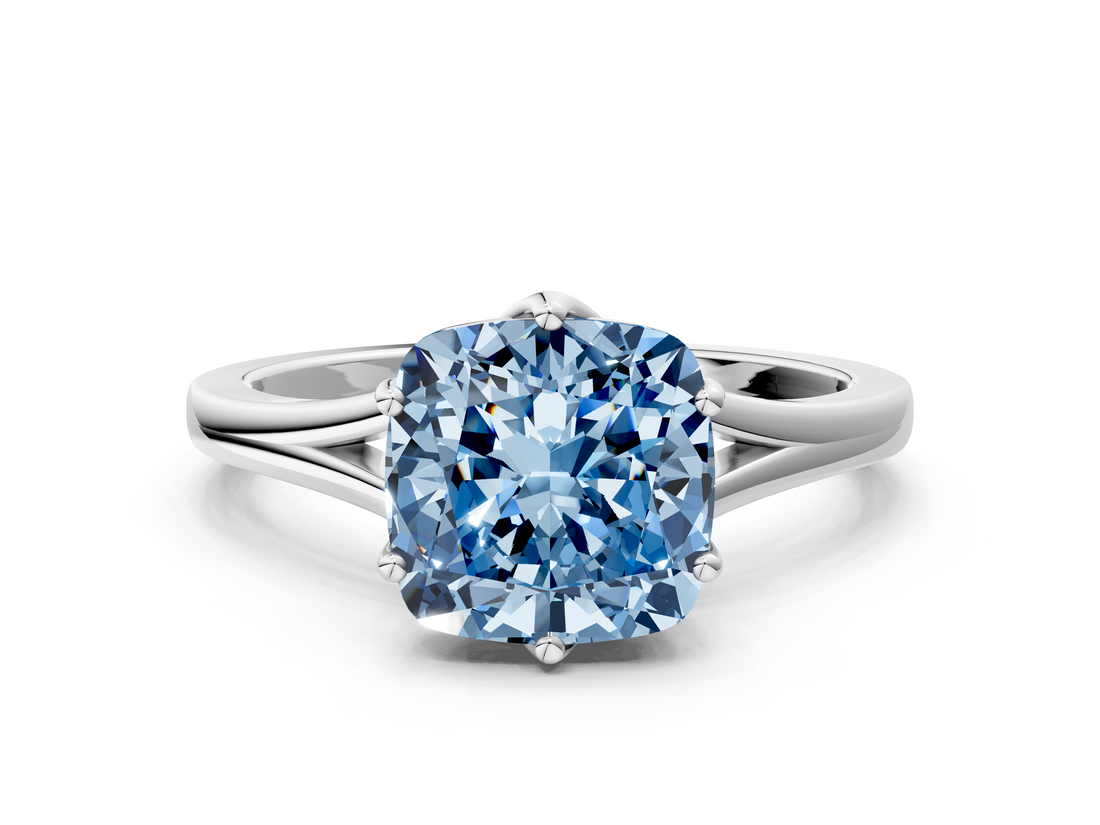White gold Fancy Blue Cushion  Solitaire Diamond Ring with Six-Prong Setting and Tapered Band_17
