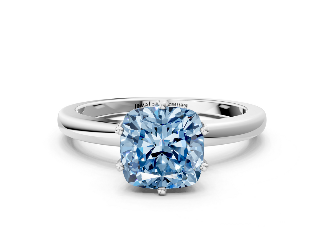White gold Fancy Blue Cushion  Solitaire Diamond Ring with Six-Prong Setting on a Classic Band_3