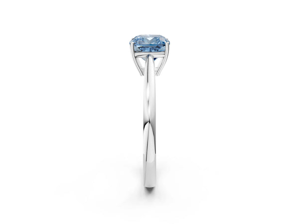 White gold Fancy Blue Cushion  Solitaire Diamond Ring with Split Shank and Four-Prong Setting