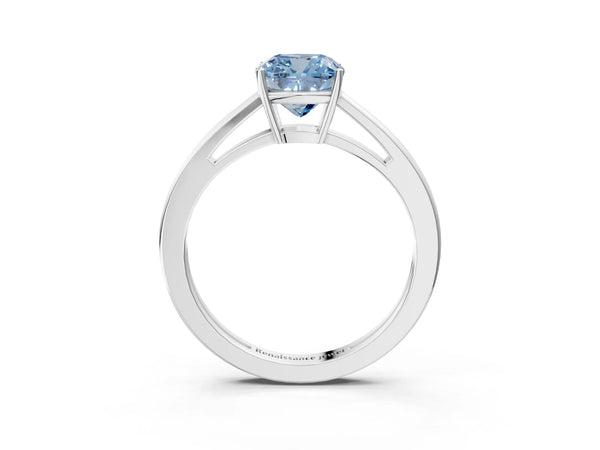 White gold Fancy Blue Cushion  Solitaire Diamond Ring with Split Shank and Four-Prong Setting