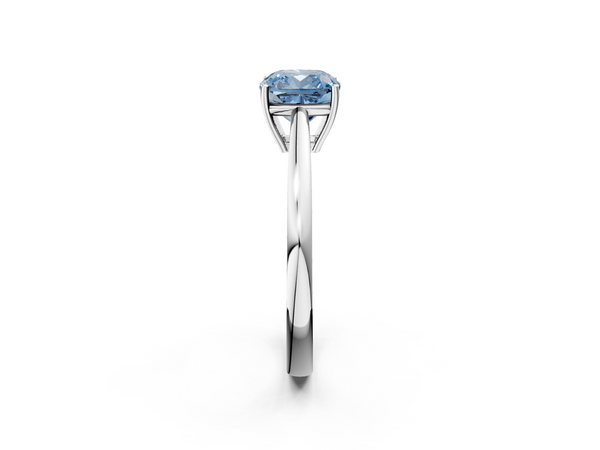 White gold Fancy Blue Cushion  Solitaire Diamond Ring with Split Shank and Four-Prong Setting