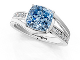 White gold Fancy Blue Cushion  Solitaire Diamond Ring with Split Shank and Prong Setting_39