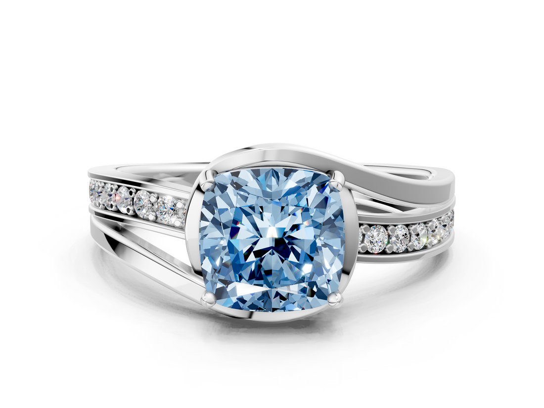 White gold Fancy Blue Cushion  Solitaire Diamond Ring with Split Shank and Prong Setting_39