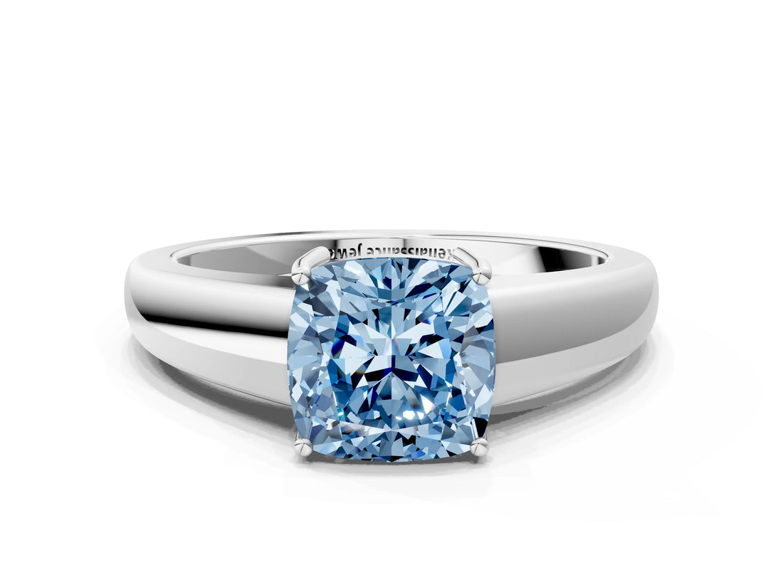 White gold Fancy Blue Cushion  Solitaire Diamond Ring with Tapered Band and Four-Prong Setting_49