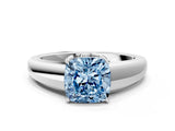 White gold Fancy Blue Cushion  Solitaire Diamond Ring with Tapered Band and Four-Prong Setting_49
