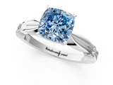 White gold Fancy Blue Cushion  Solitaire Diamond Twisted Band with Four-Prong Setting_85