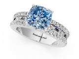White gold Fancy Blue Cushion  Solitaire Diamond with Pave and Channel Set Band_55