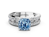 White gold Fancy Blue Cushion  Solitaire Diamond with Pave and Channel Set Band_61