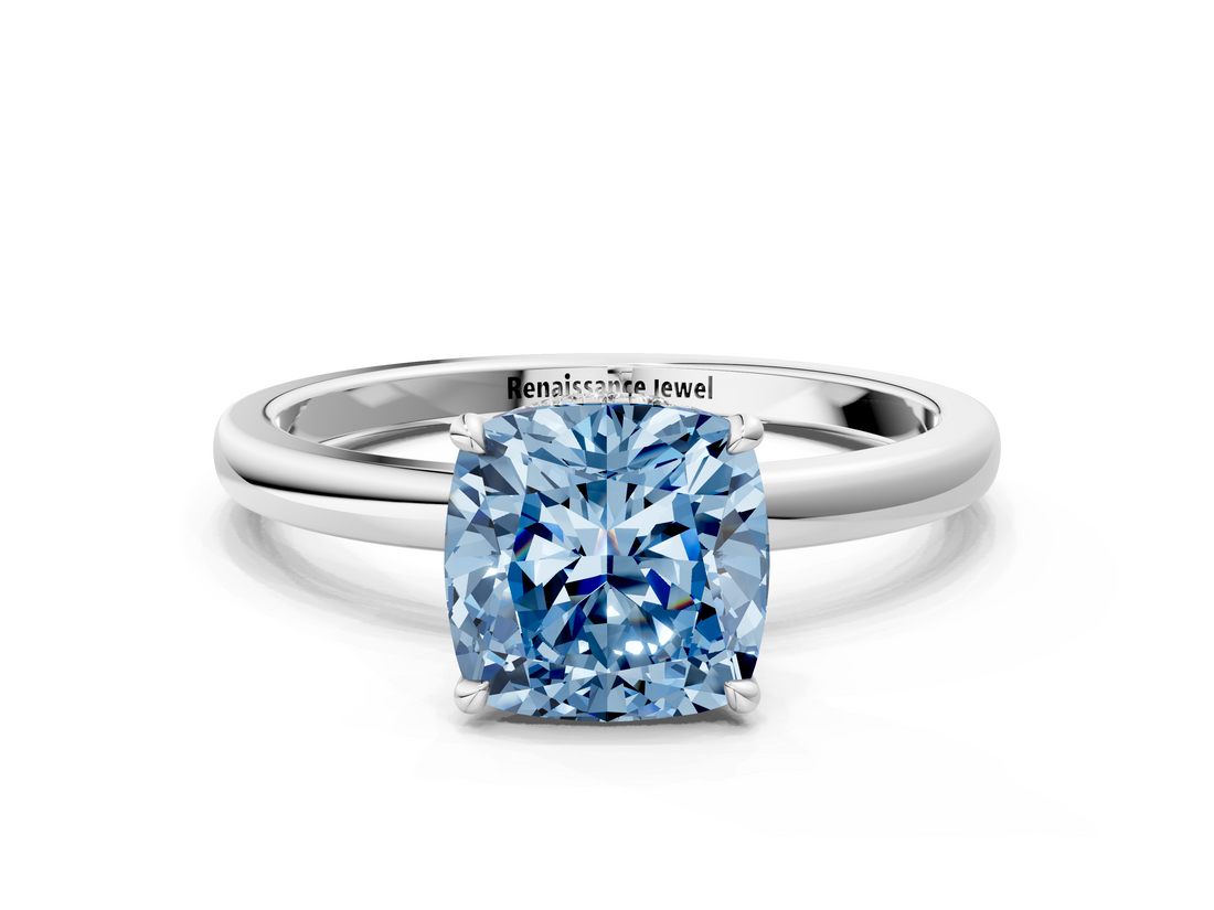 White gold Fancy Blue Cushion  Solitaire Engagement Ring with Cathedral Band and Four-Prong Setting_17