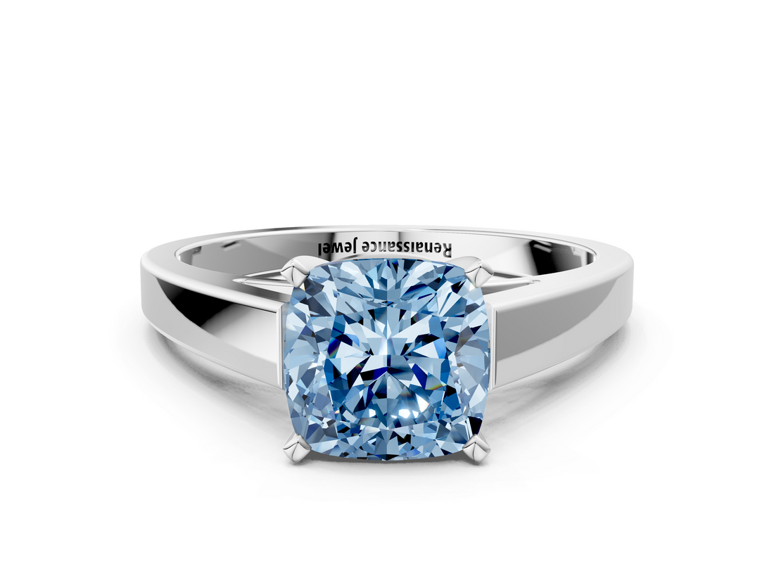 White gold Fancy Blue Cushion  Solitaire Engagement Ring with Four-Prong Setting and Tapered Band_3