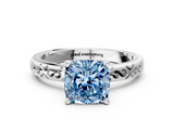 White gold Fancy Blue Cushion  Solitaire Engagement Ring with Scrollwork Band and Four-Prong Setting_116