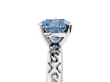 White gold Fancy Blue Cushion  Solitaire Engagement Ring with Scrollwork Band and Four-Prong Setting_121
