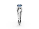 White gold Fancy Blue Cushion  Solitaire Filigree Engagement Ring with Halo and Prong Setting_114