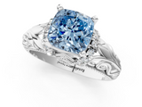 White gold Fancy Blue Cushion  Solitaire Filigree Engagement Ring with Halo and Prong Setting_115