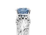 White gold Fancy Blue Cushion  Solitaire Filigree Engagement Ring with Halo and Prong Setting_117