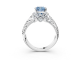 White gold Fancy Blue Cushion  Solitaire Filigree Engagement Ring with Halo and Prong Setting_130