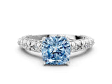White gold Fancy Blue Cushion  Solitaire Floral Milgrain Engagement Ring_49