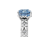 White gold Fancy Blue Cushion  Solitaire Floral Milgrain Engagement Ring_57