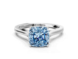 White gold Fancy Blue Cushion  Solitaire Heart Prong Engagement Ring with Tapered Band_55