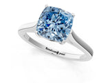 White gold Fancy Blue Cushion  Solitaire Heart Prong Engagement Ring with Tapered Band_56