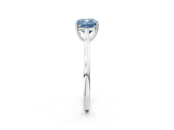 White gold Fancy Blue Cushion  Solitaire Heart Prong Engagement Ring with Tapered Band